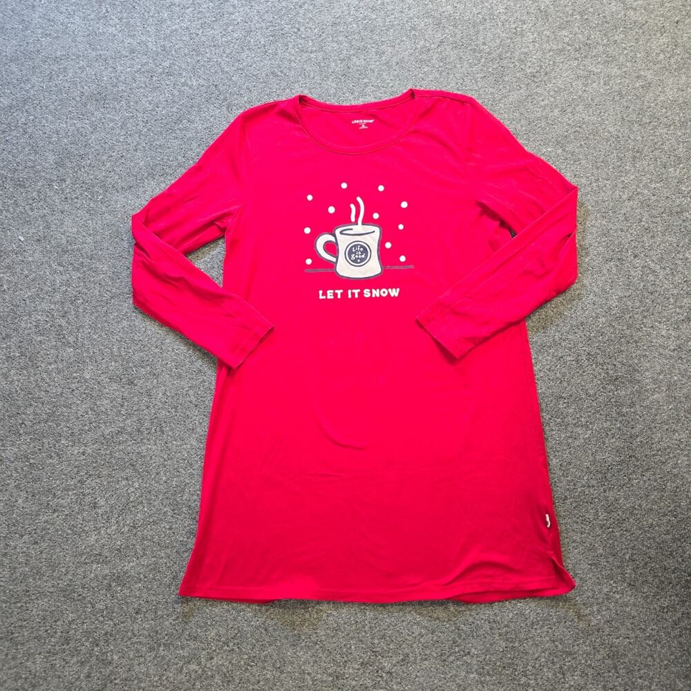 Life Is Good Nightgown Womens Size Medium Red Long Sleeve Lounge Comfort Casual